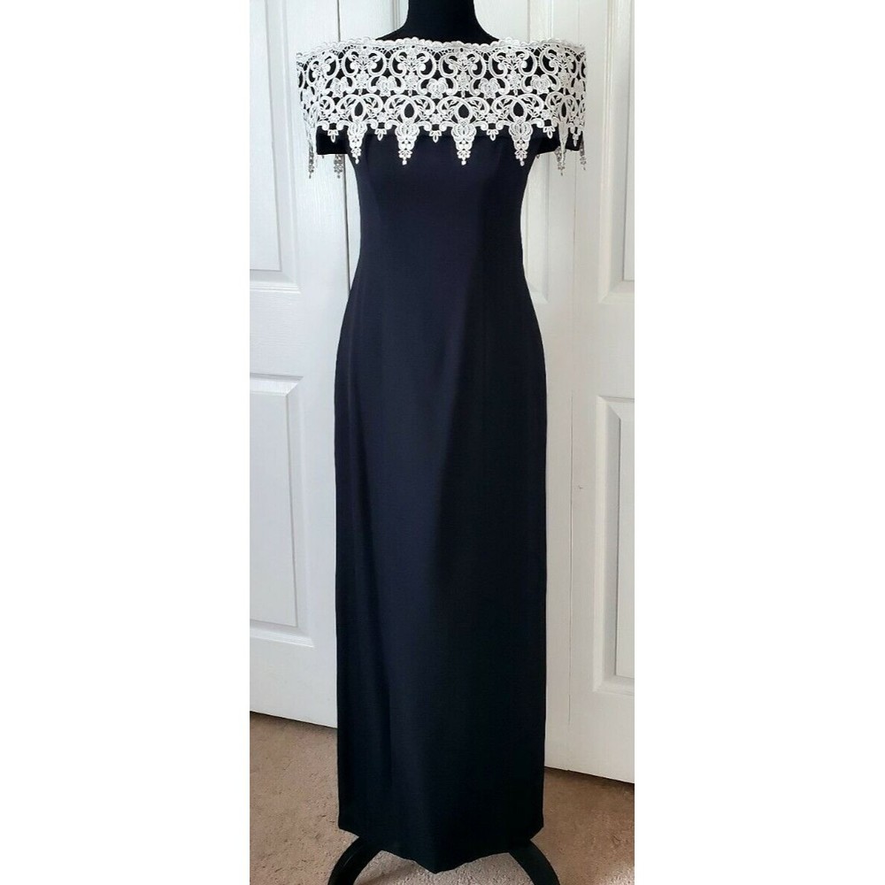 Charisma by Bel Air Black Formal Maxi Gown Embroider Lace Off Shoulders EUC 5/6